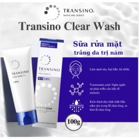 Sữa rửa mặt Transino Clear Wash EX 100g hỗ trợ làm sạch sâu, sáng da, hỗ trợ mờ nám
