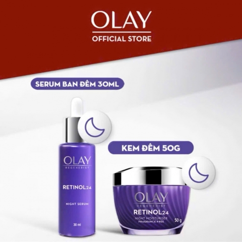 ￼Kem Dưỡng Ban Đêm + Serum Thúc Đẩy Tái Tạo Da, Mờ Nếp Nhăn OLAY REGENERIST Chiết Xuất RETINOL 50G + 30ML