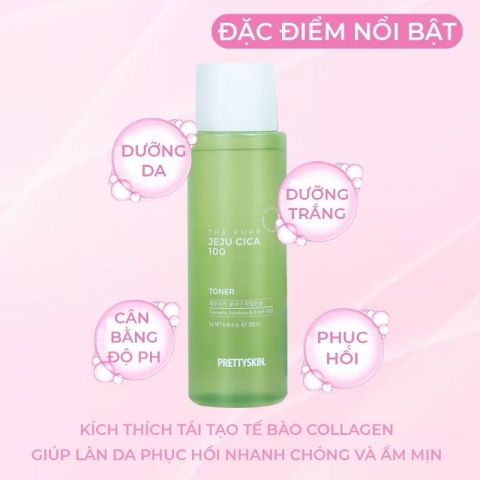 Nước Hoa Hồng Rau Má, Toner Chiết Xuất Rau Má Prettyskin Hàn Quốc The Pure Jeju Cica Toner