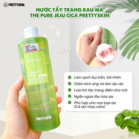 Nước Tẩy Trang Rau Má Cho Da Dầu Da Mụn An Toàn Lành Tính Cho Da PRETTYSKIN 500ml Jeju Cica Hàn Quốc